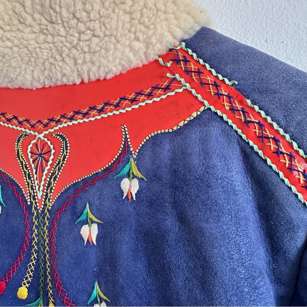 Vintage 70s Retro Shearling Handmade Folk Alfghan Polish Penny Lane Jacket Sz M - Picture 13 of 13